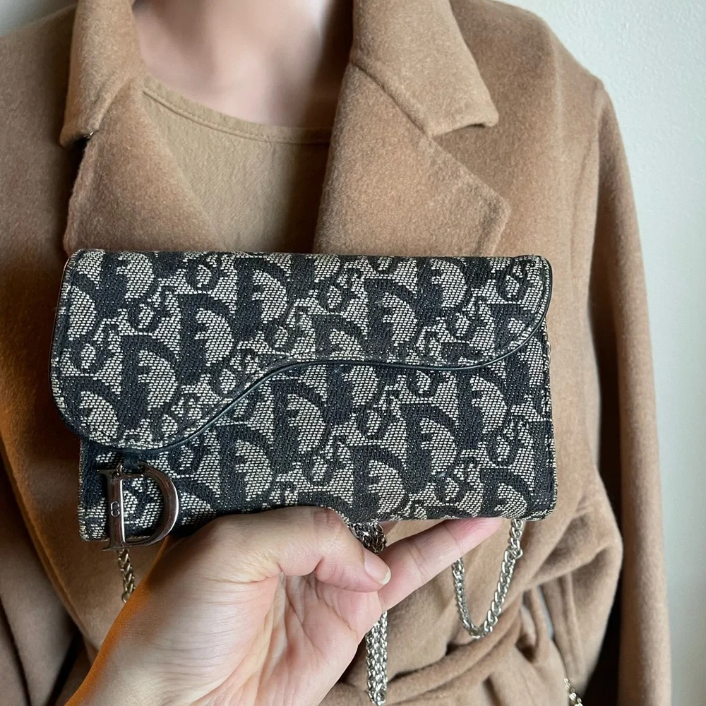 Authentic Christian Dior D ring oblique jacquard wallet wallet CM1022 (F1037)